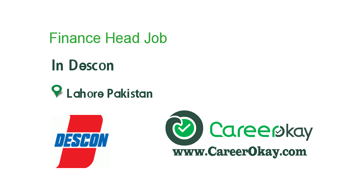 Finance Head Job In Descon In Lahore Pakistan Ref 101625